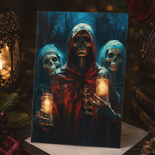 Gothic Christmas Skeletons Lanterns Spooky Holiday Card