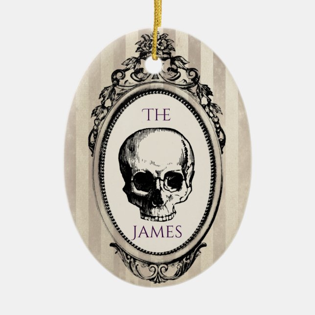 Gothic Christmas Skull Ceramic Tree Decoration (Front)