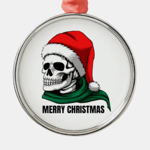 Gothic Christmas Skull with Santa Hat – Alternativ Metal Tree Decoration