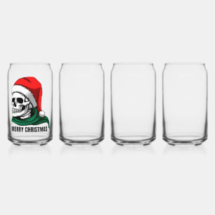 Gothic Christmas Skull with Santa Hat Can Glass