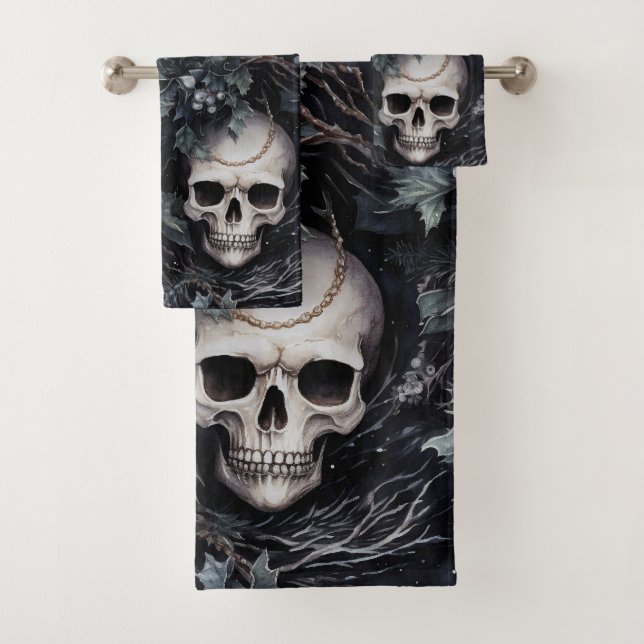 Gothic Christmas Skulls Bath Towel Set (Insitu)