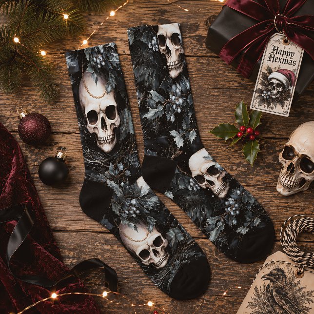 Gothic Christmas Skulls Spooky Creepmas Socks (Creator Uploaded)