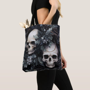 Gothic Christmas Skulls Tote Bag
