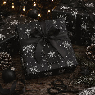 Gothic Christmas Snowflakes Black Wrapping Paper