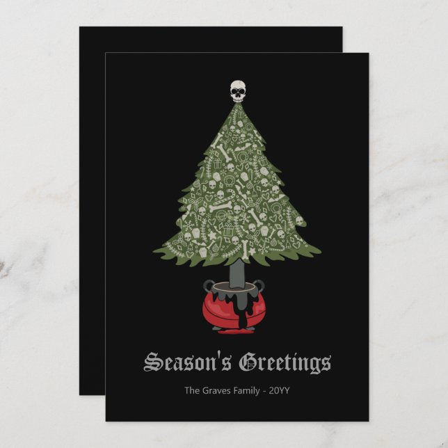 Gothic Christmas Tree Black  Holiday Card (Front/Back)
