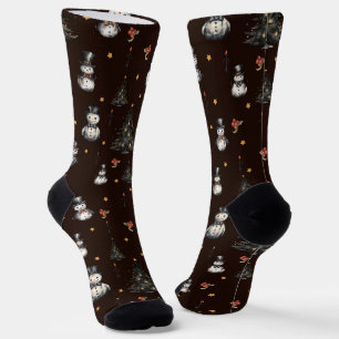 Gothic Christmas Tree Creepy Snowmen Socks