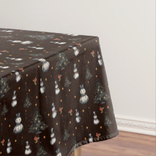 Gothic Christmas Tree Creepy Snowmen  Tablecloth