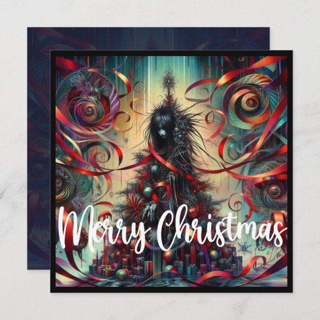 Gothic Christmas Tree Girl Holiday Card (Front/Back)