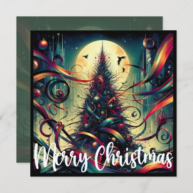 Gothic Christmas Tree in Moonlight Holiday Card (Front/Back)