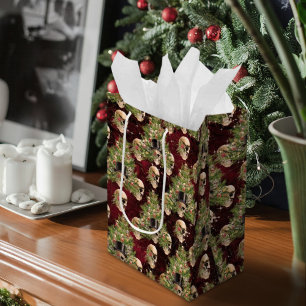 Gothic Christmas Tree Skulls and Lights Red Medium Gift Bag