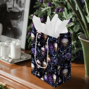 Gothic Christmas Tree Skulls Black & Purple Medium Gift Bag