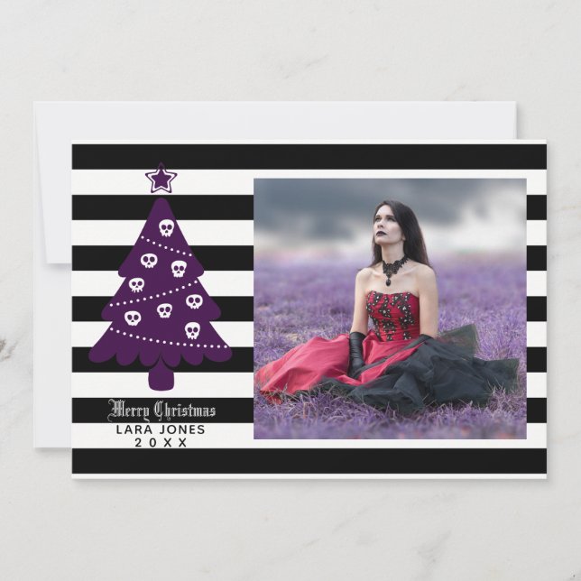 Gothic Christmas Tree With Stripes Photo Card (Front)