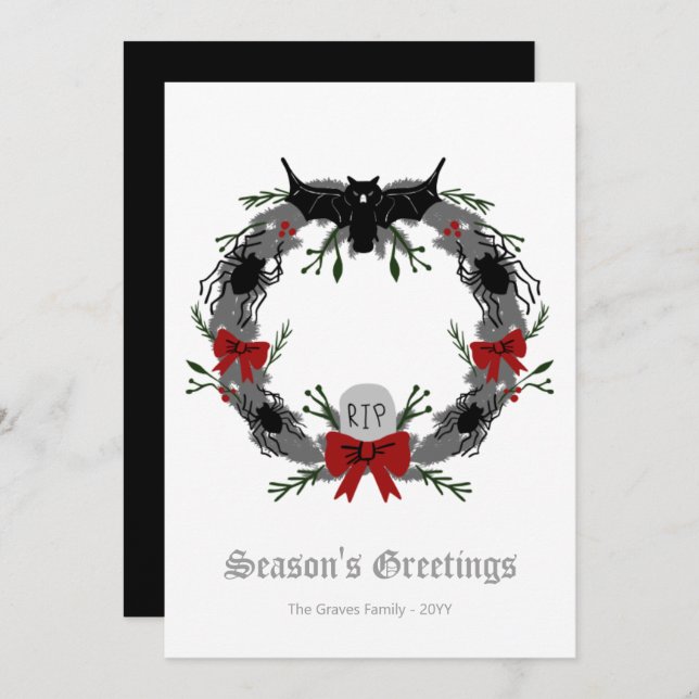 Gothic Christmas Wreath Bat Holiday Card (Front/Back)