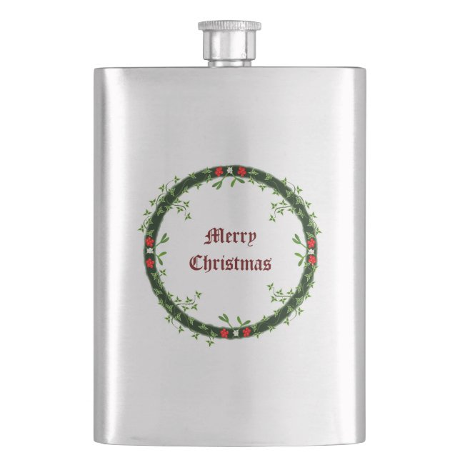 Gothic Christmas Wreath Custom Hip Flask (Front)
