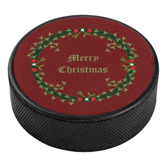 Gothic Christmas Wreath Custom Hockey Puck (3/4)