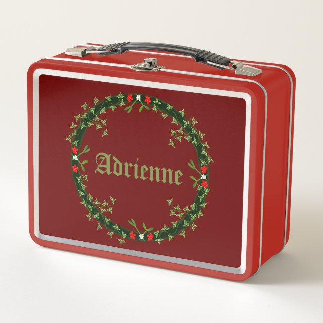 Gothic Christmas Wreath Custom Name Metal Lunch Box (Front)