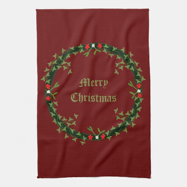 Gothic Christmas Wreath Custom Tea Towel (Vertical)