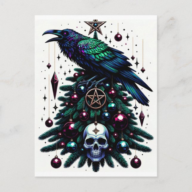 Gothic Christmas/Yule Raven and Pentagram Postcard (Front)