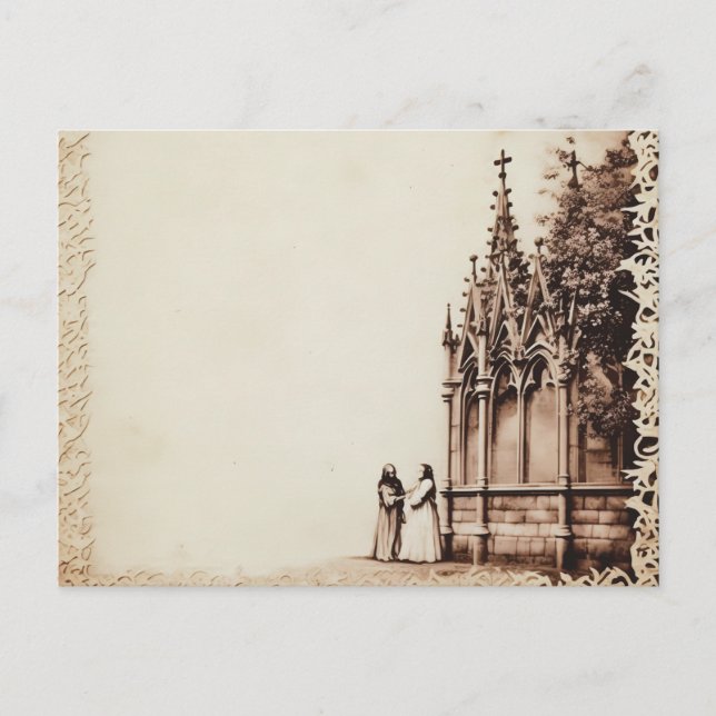 Gothic Church Antique Looking Vinatage Halloween Holiday Postcard (Front)