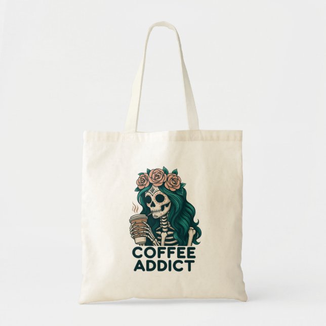 Gothic coffee lover skeleton design tshirts  tote bag (Front)