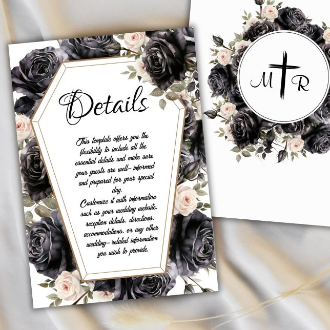 Gothic Coffin Black Roses Wedding Details Cards (Creator Uploaded)