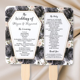Gothic Coffin Vintage Black Roses Wedding Hand Fan