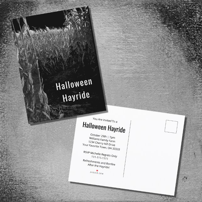 Gothic Cornfield Halloween Hayride Party Invitation Postcard (Creator Uploaded)
