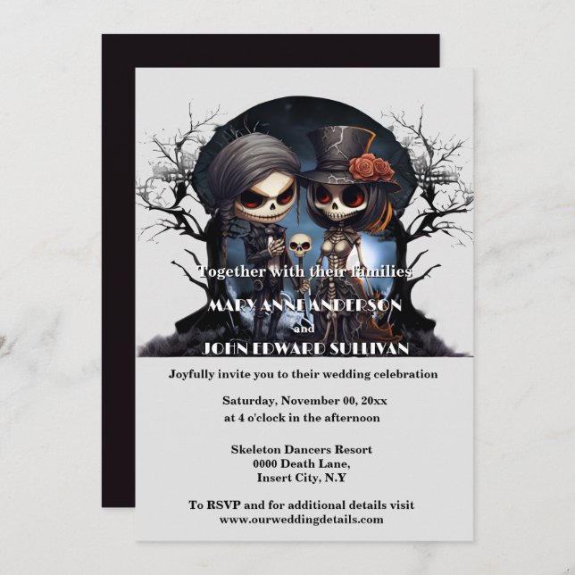 Gothic corpse skeleton couple bride groom invitation (Front/Back)