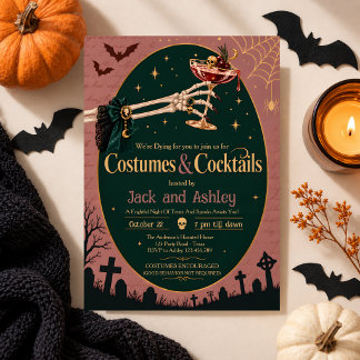 Gothic Costumes and Cocktails Halloween bow Invitation