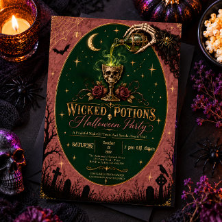 Gothic Costumes and Cocktails Halloween bow Invitation