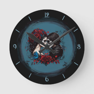 Gothic Couple Lovers Valentine's Day Holiday  Round Clock