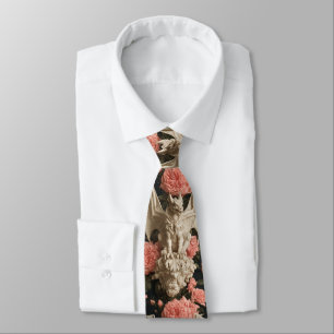 Gothic Cream and Pink Baroque Dragon and Roses Tie