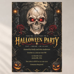 Gothic Creepy Skull Halloween Party Invitation