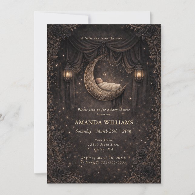 Gothic Crescent Moon Stars Baby Shower Invitation (Front)