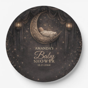 Gothic Crescent Moon Stars Baby Shower Paper Plate