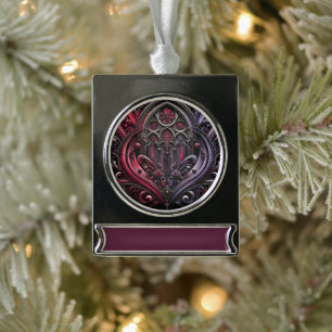 Gothic Crimson Rose Banner Ornament
