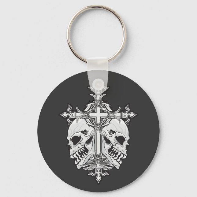 Gothic Cross and Skulls Key Ring (Front)