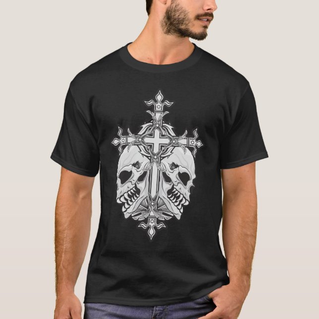 Gothic Cross and Skulls T-Shirt (Front)