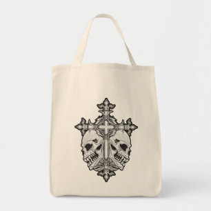 Gothic Cross and Skulls Tote Bag