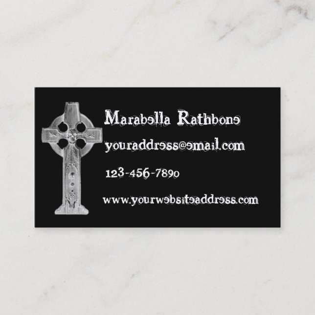 Gothic Cross Skull Tombstone Business Card (Front)