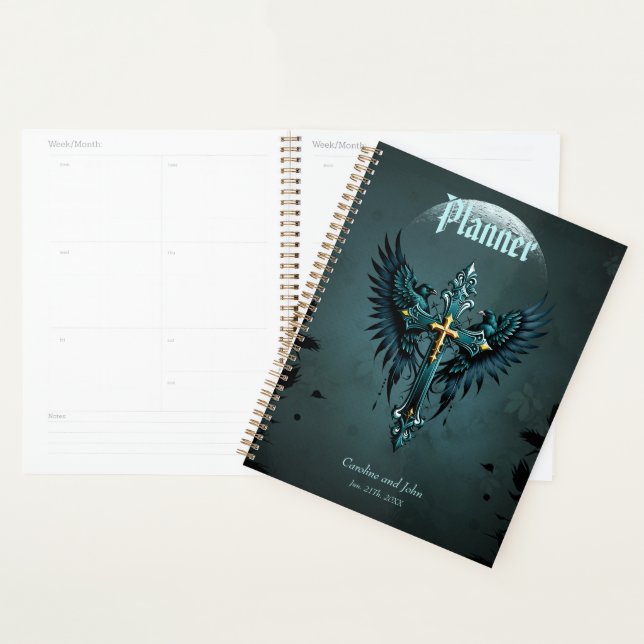 Gothic cross with decorative elements and birds. planner (Display)
