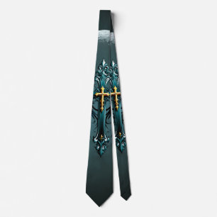 Gothic cross with decorative elements and birds. tie