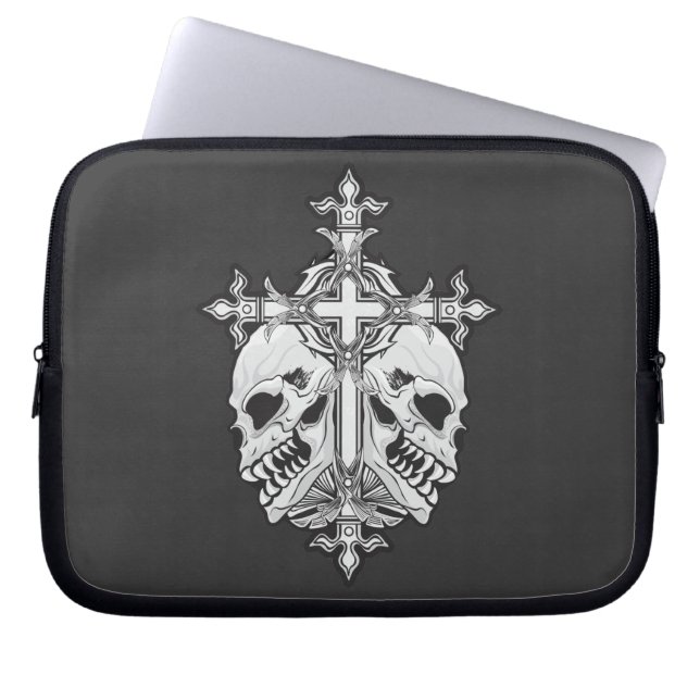Gothic Cross with Skulls Laptop Sleeve (Front)