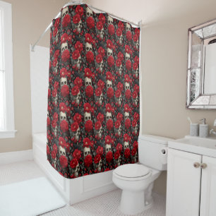 Gothic Crow and Skull Floral Seamless Pattern Shower Curtain