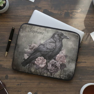 Gothic Crow Dark Academia Floral Laptop Sleeve
