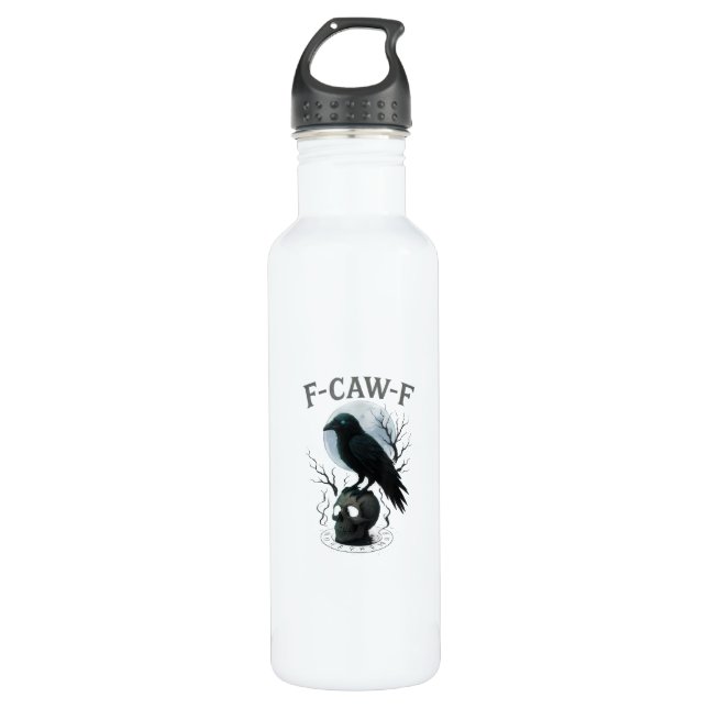 Gothic Crow F-Caw-F Raven Skull Moon Halloween 710 Ml Water Bottle (Front)