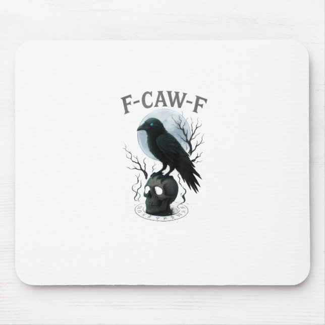 Gothic Crow F-Caw-F Raven Skull Moon Halloween Mouse Pad (Front)