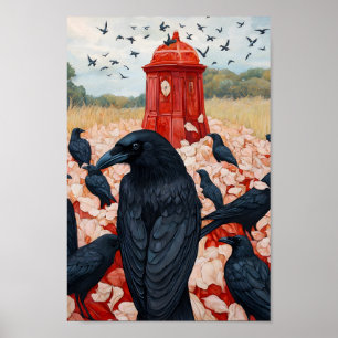 Gothic Crow Gathering Red Monument surreal poster