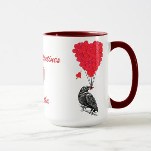 Gothic crow & love heart Valentines Mug