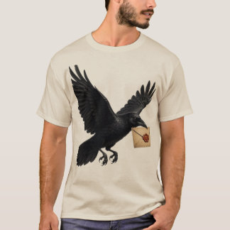 Gothic Crow Messenger With Vintage Envelope And Ja T-Shirt